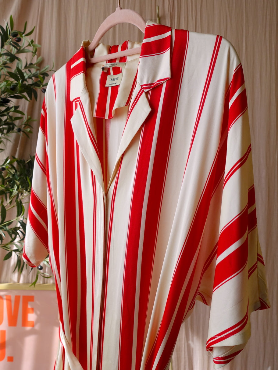 Scotch & Soda satin striped jurk ecru / scarlet