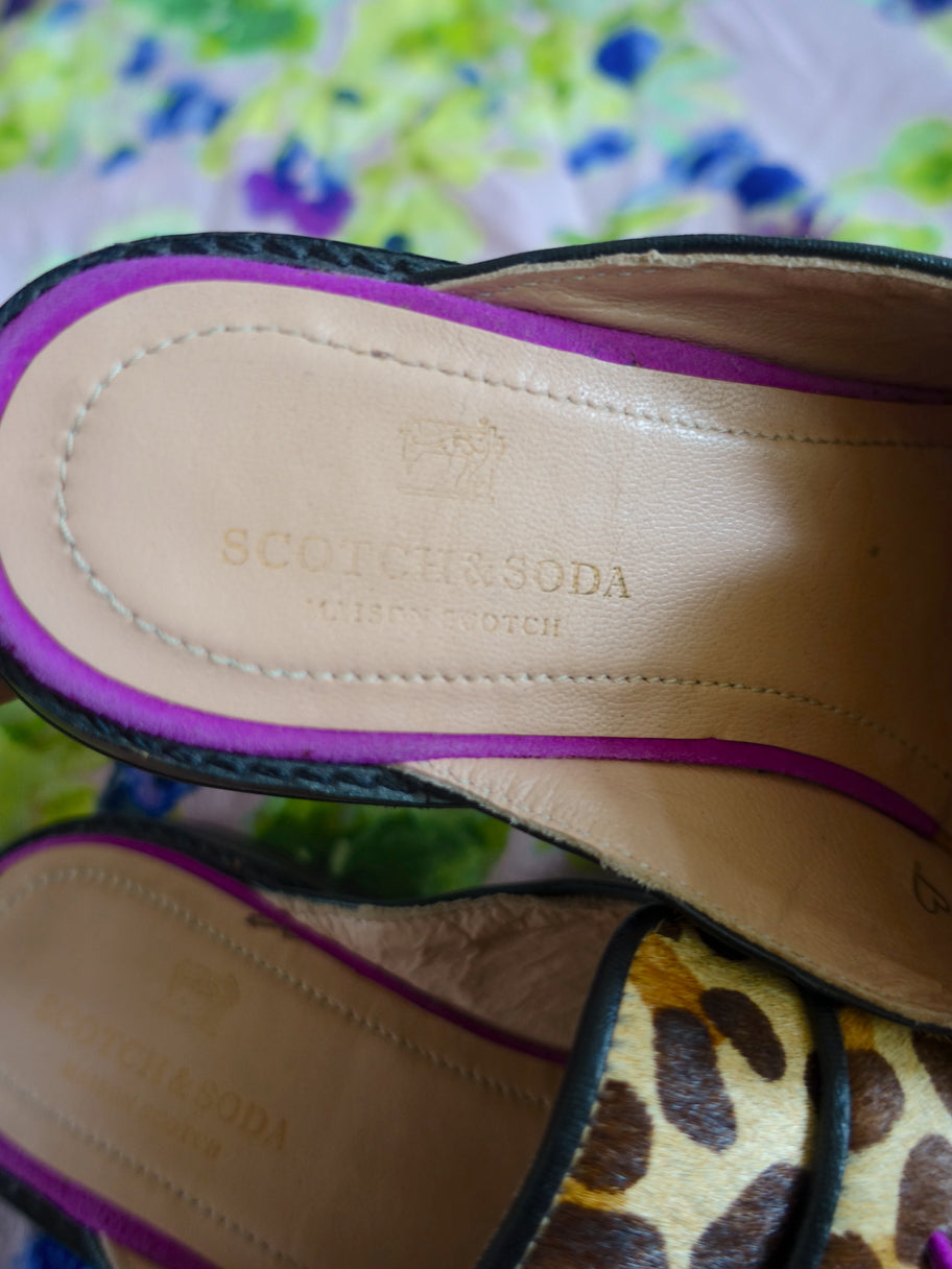 Scotch & Soda leather leopard loafer mules