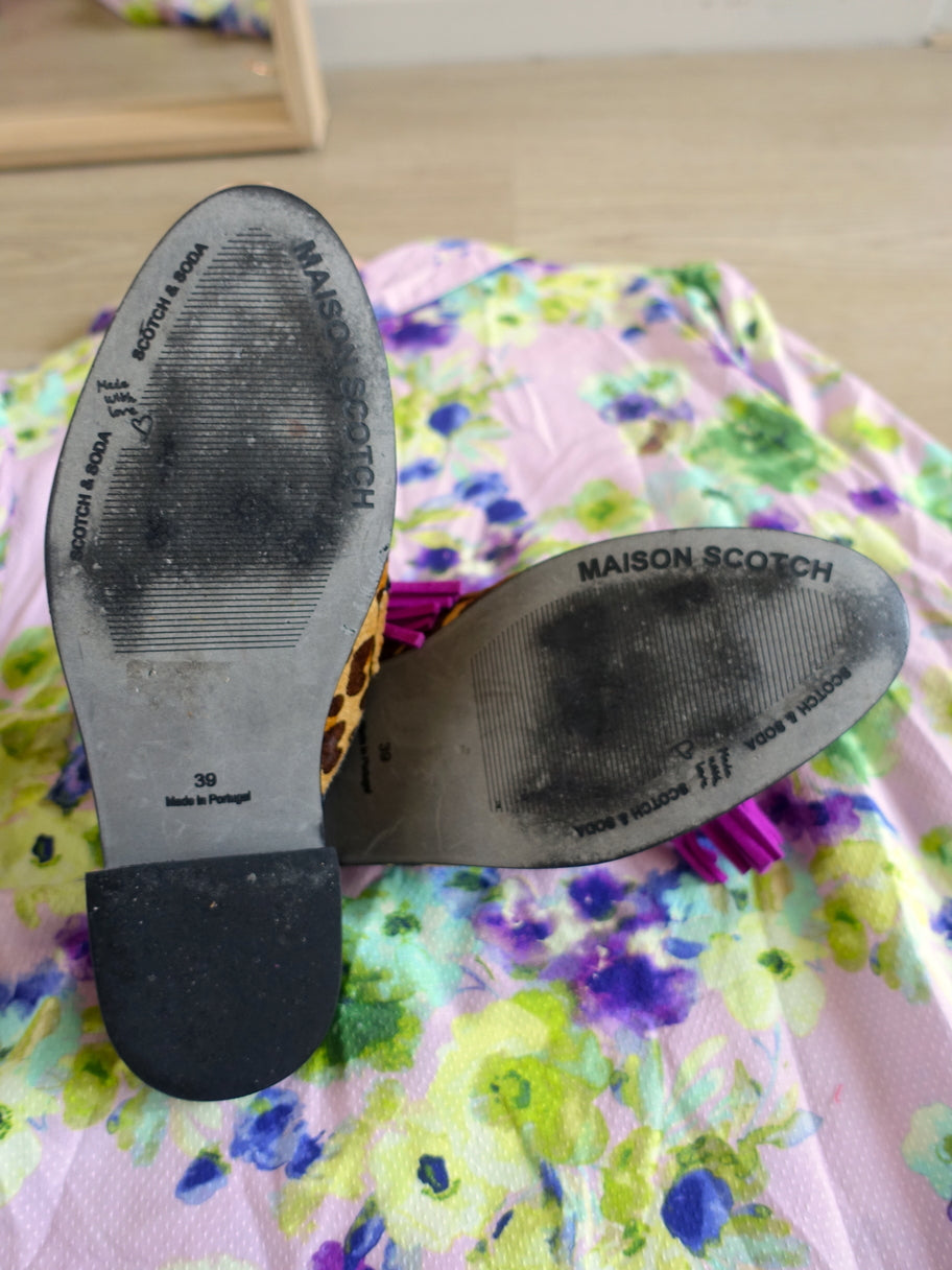 Scotch & Soda leather leopard loafer mules