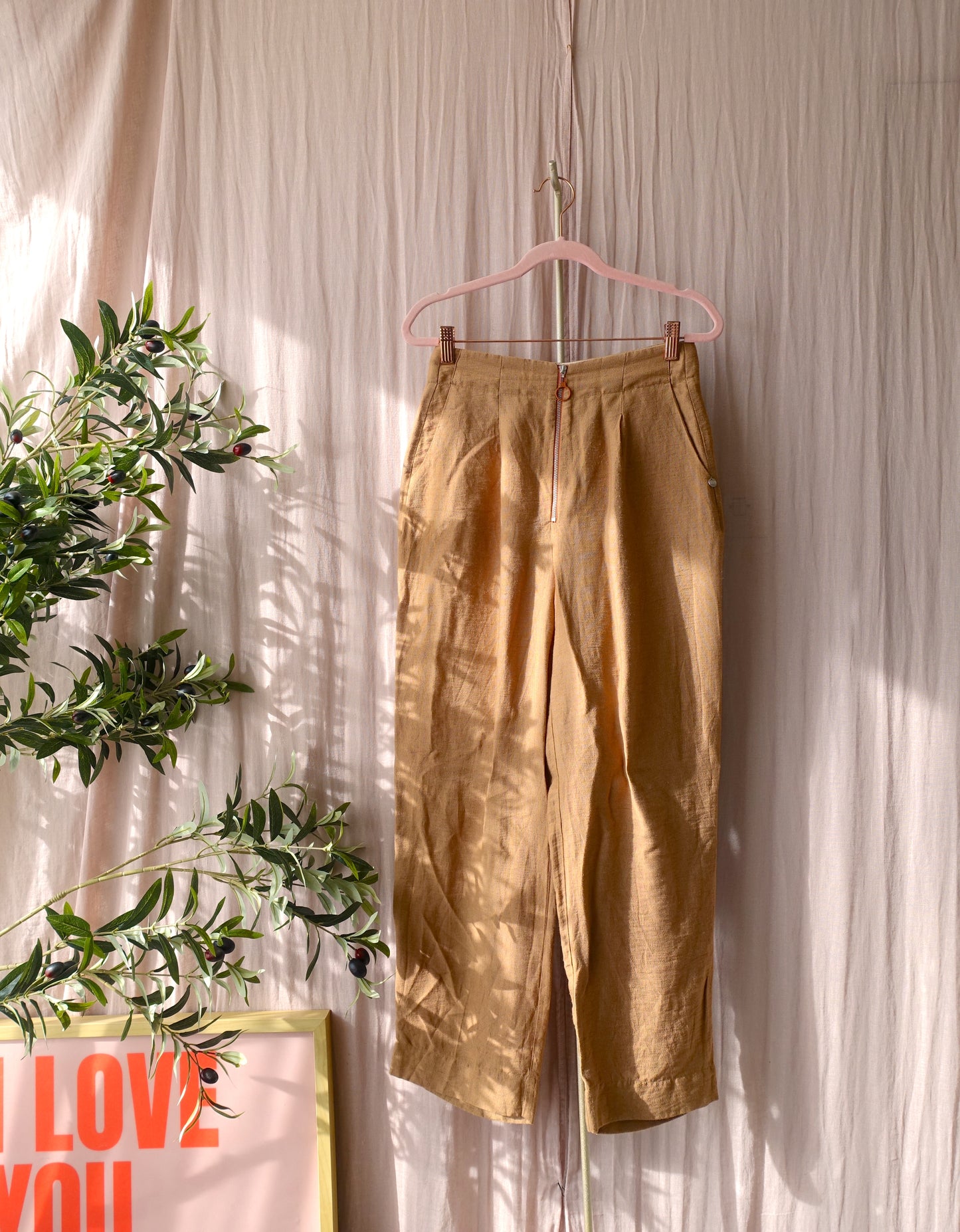 Scotch & Soda linnenmix cropped high waist pants toffee