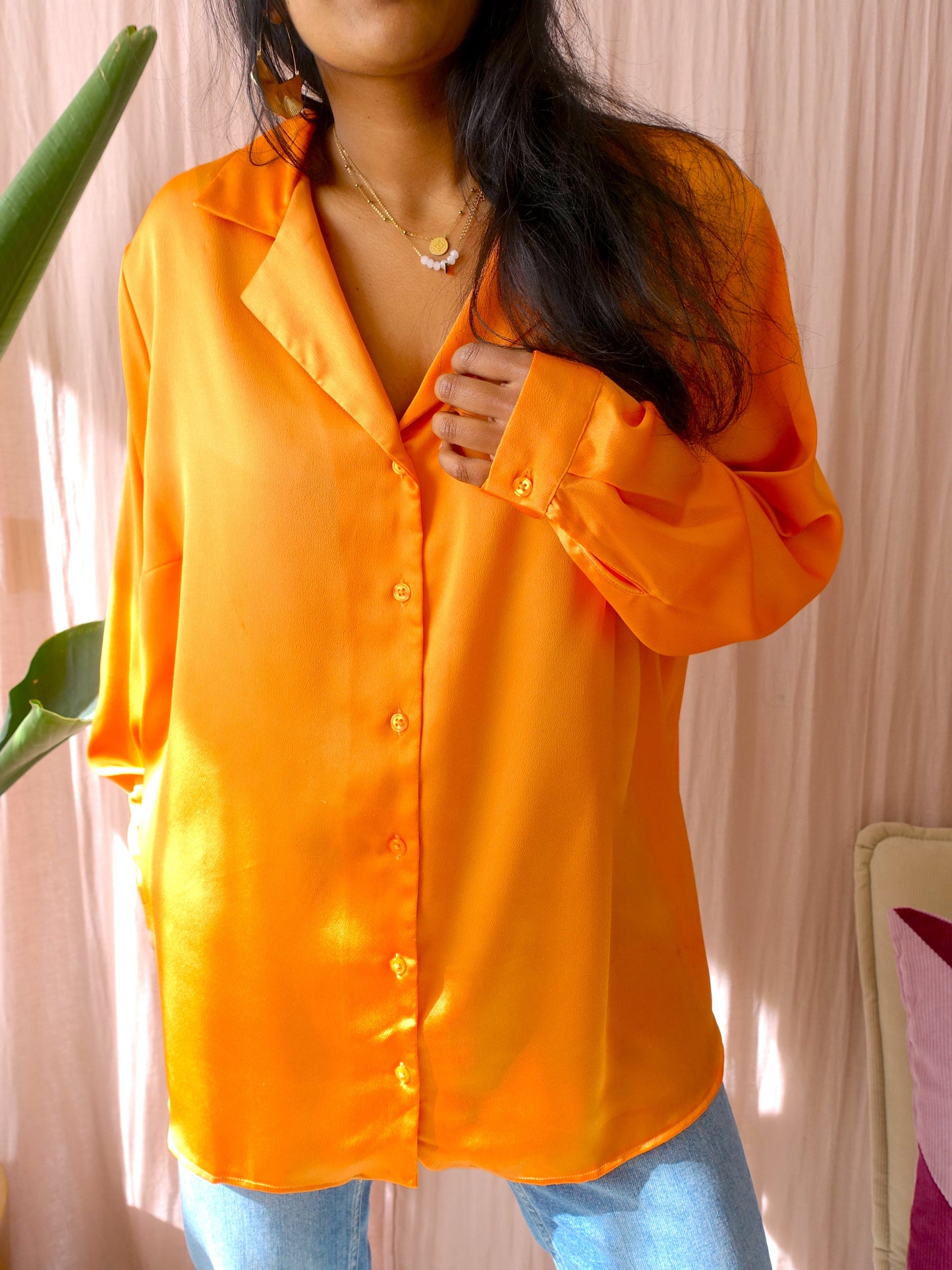 Satinlook blouse bright orange