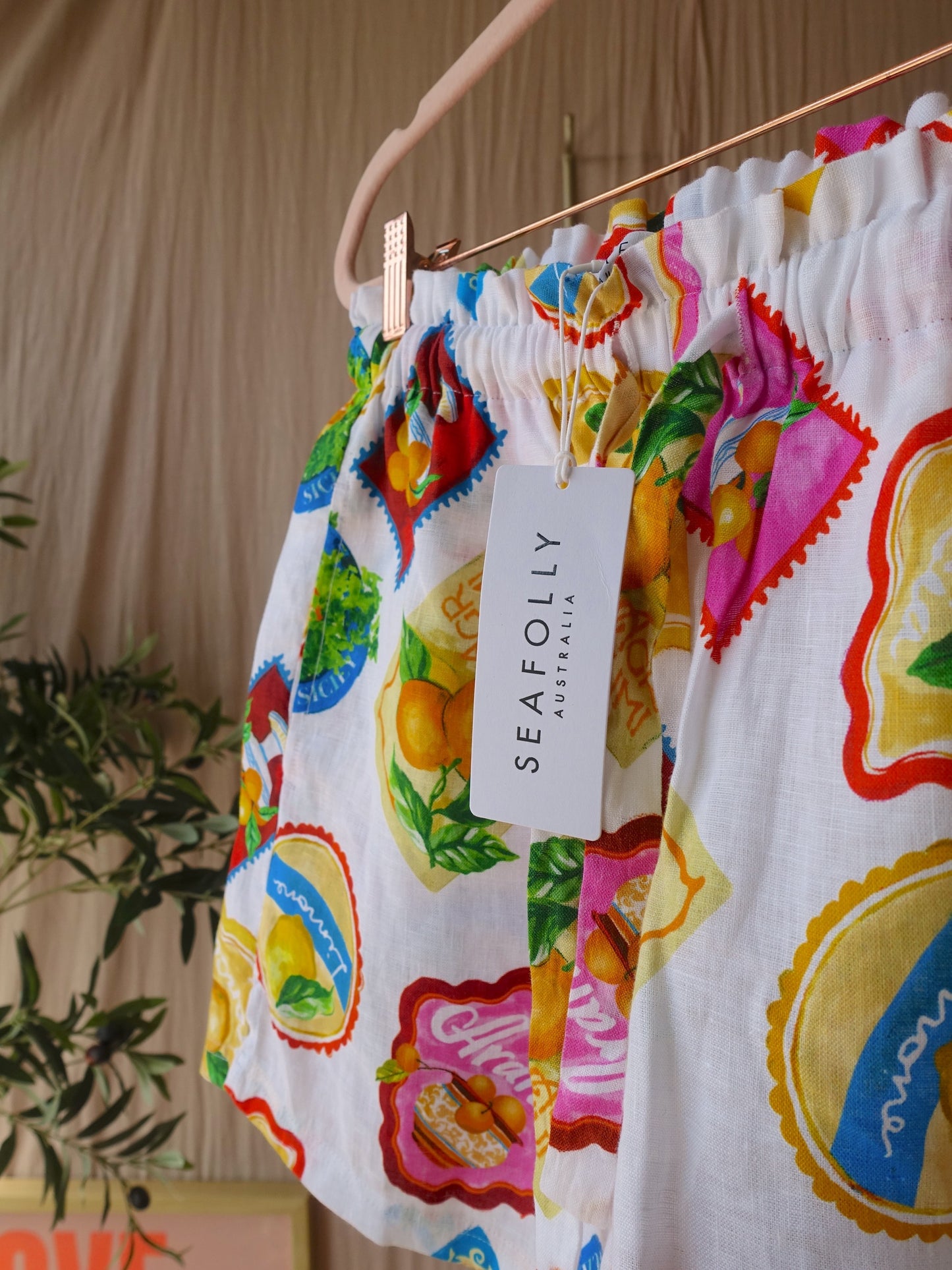 Seafolly ciao bella stamp shorts 100% linnen