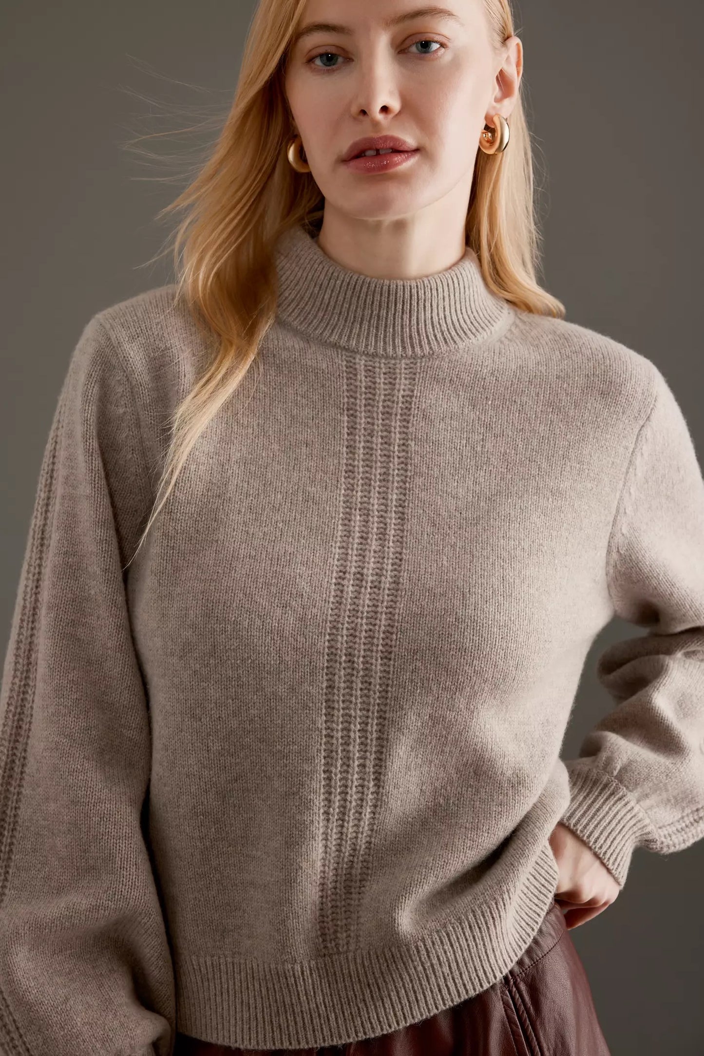 Selected Femme nica high neck knit oatmeal greige