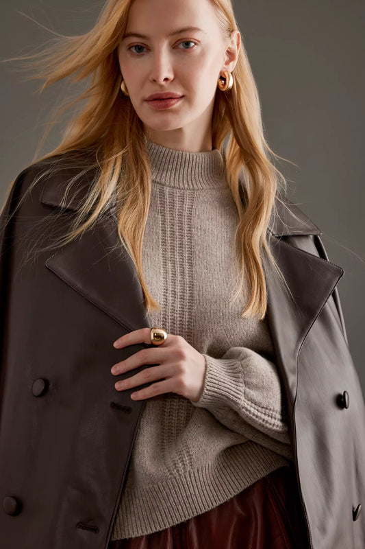 Selected Femme nica high neck knit oatmeal greige