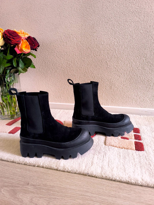 Shabbies chelsea platform ankle boot jet black