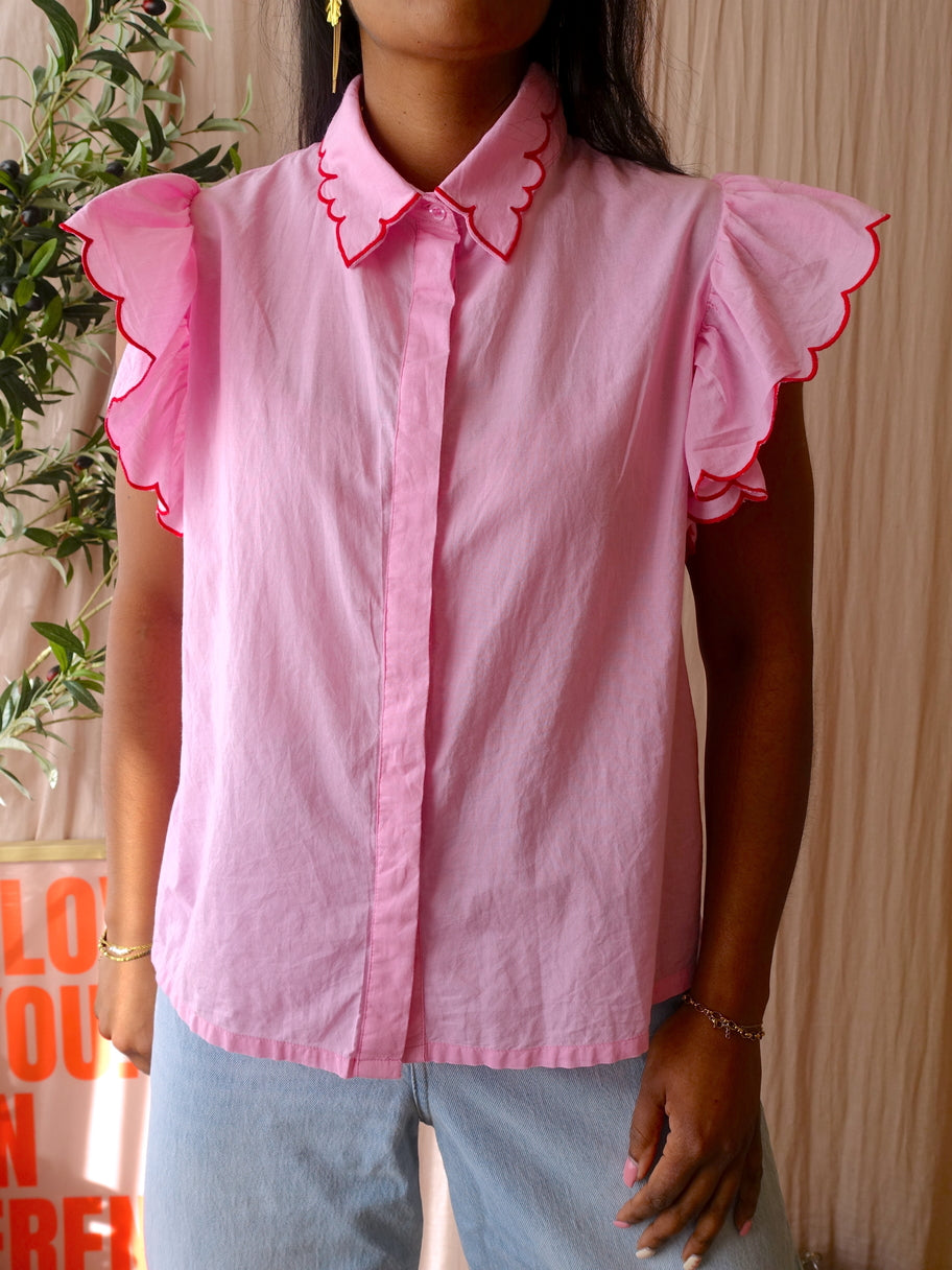 Shoeby embroidery ruffle top pink lemonade