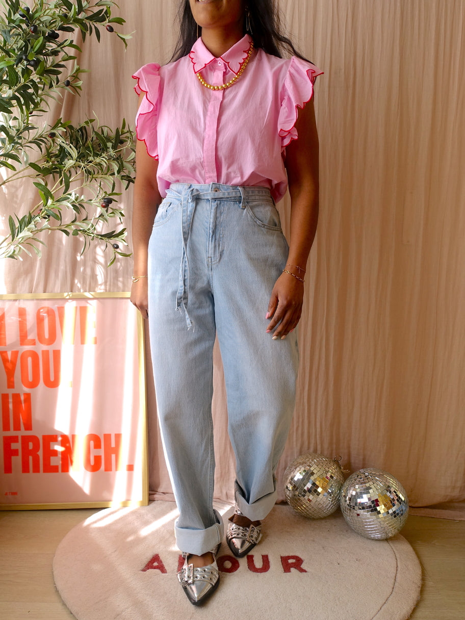Shoeby embroidery ruffle top pink lemonade