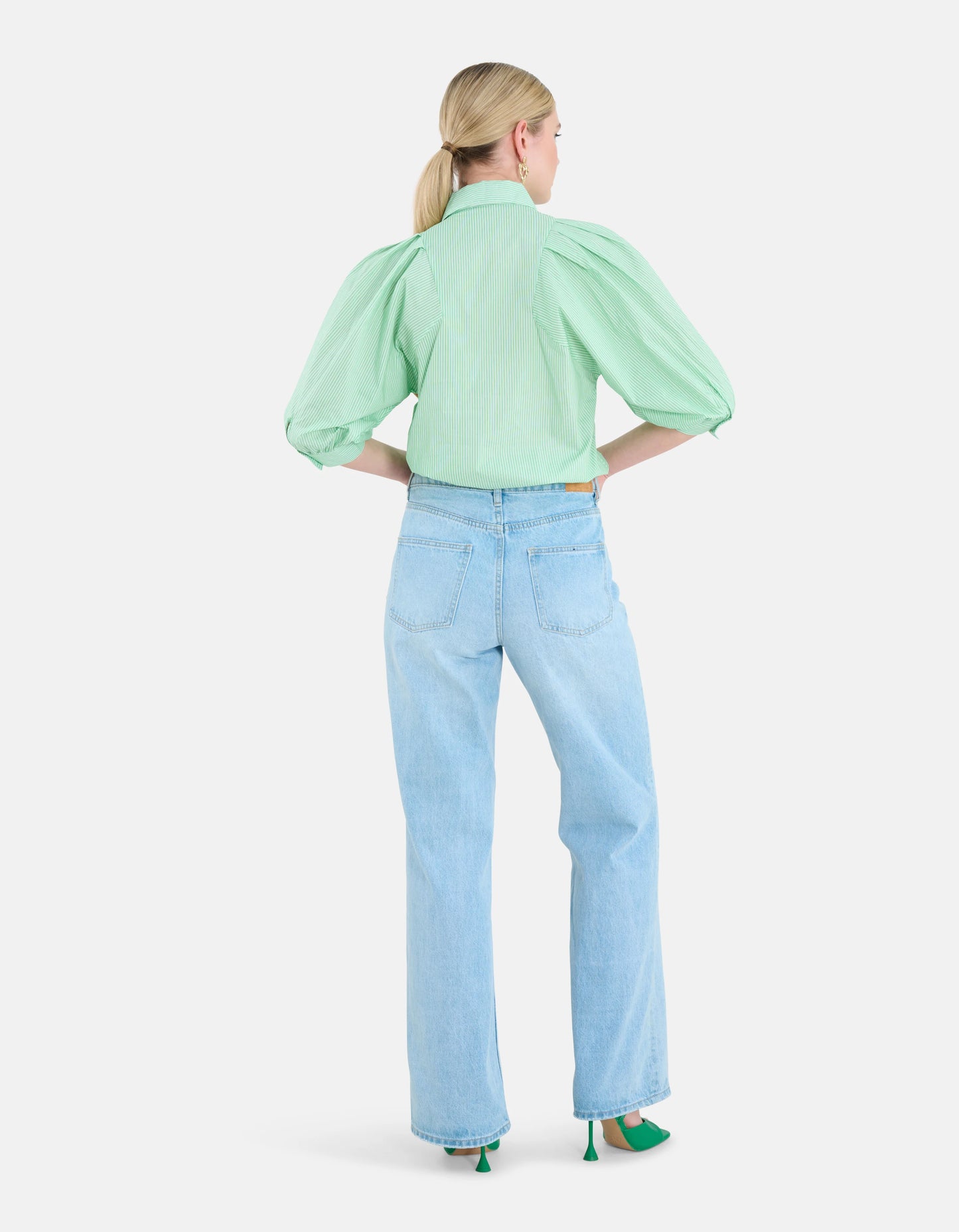 Shoeby striped poplin zip blouse wit / groen