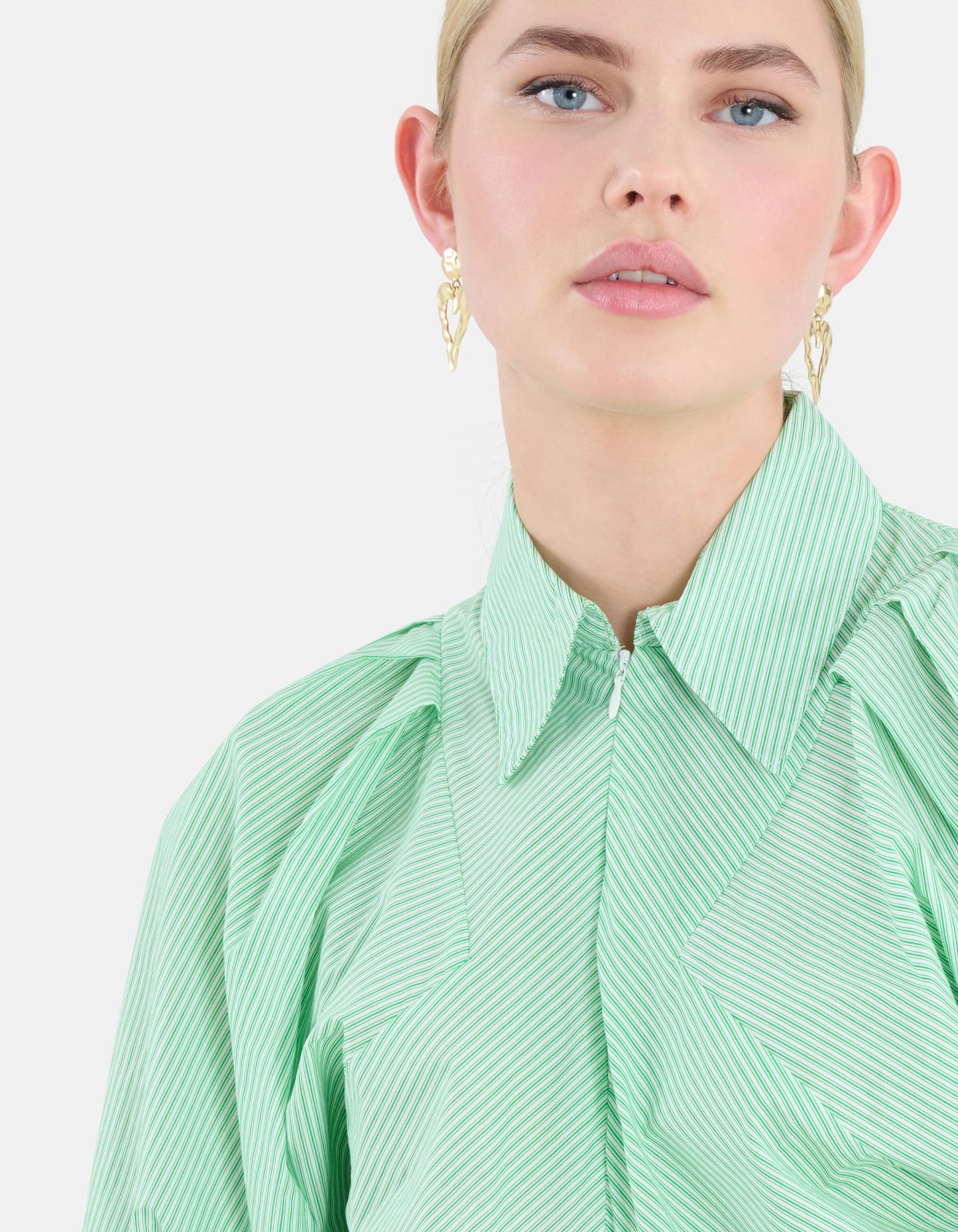 Shoeby striped poplin zip blouse wit / groen