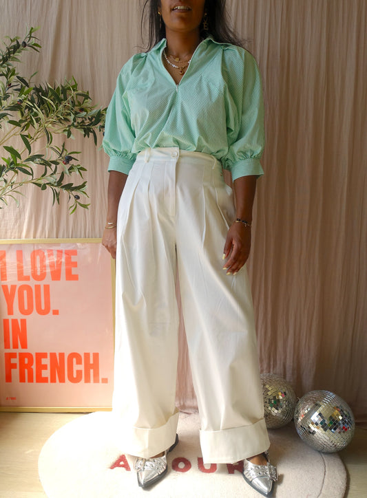 Shoeby striped poplin zip blouse wit / groen