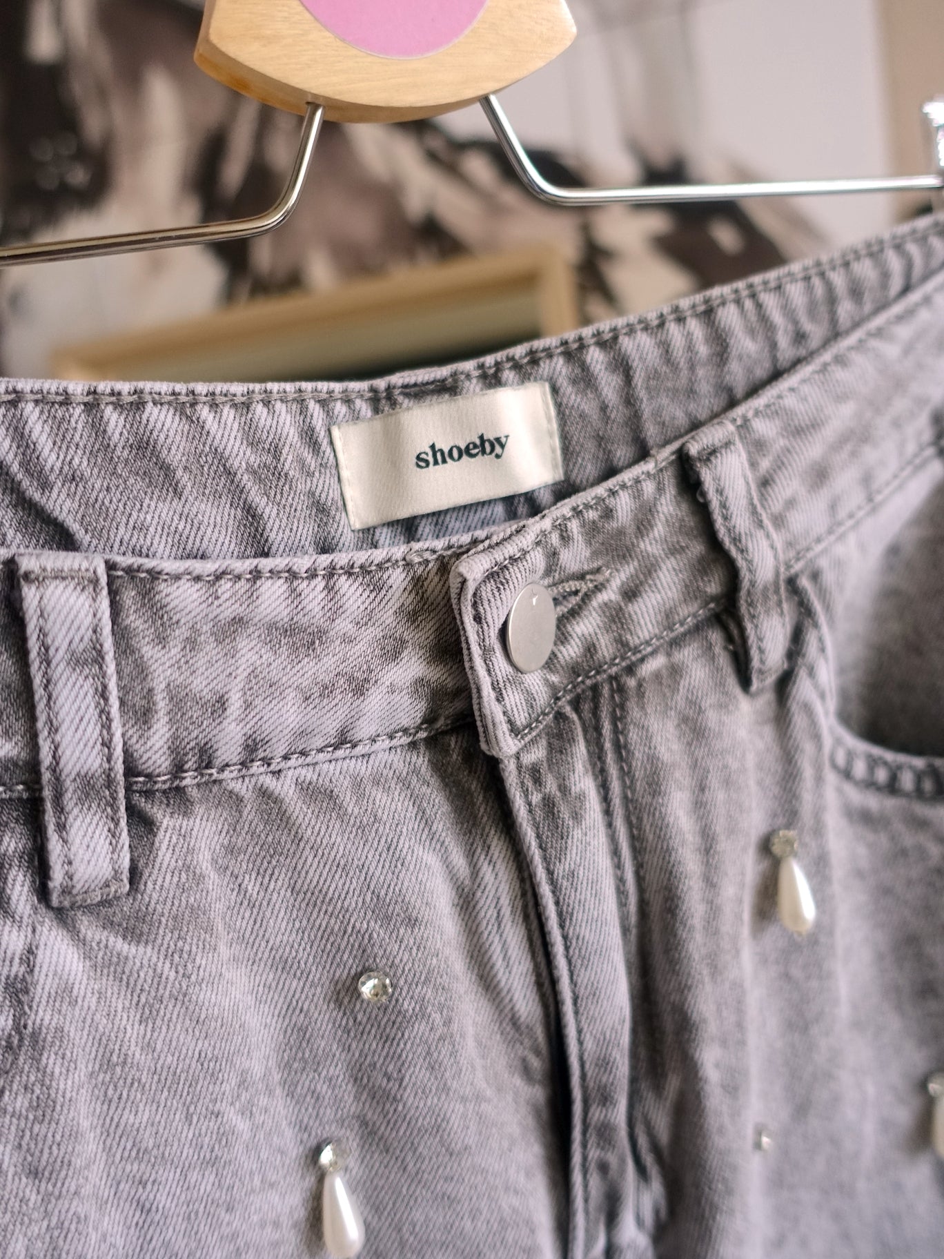 Shoeby embellished straight fit jeans silver grey
