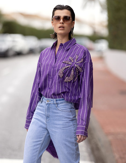 Shoeby cropped muse pinstripe shirt violet indigo