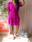 Shoeby ruffle puff sleeve jurk rose fuchsia