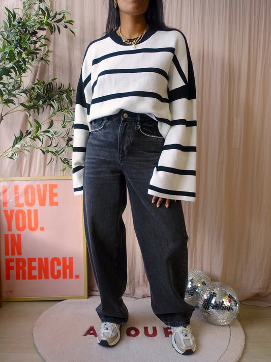 Shoeby oversized striped knit zwart / wit