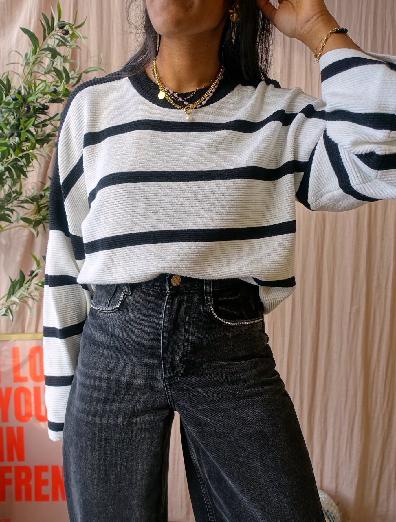 Shoeby oversized striped knit zwart / wit