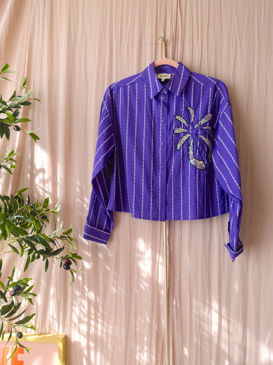 Shoeby cropped muse pinstripe shirt violet indigo