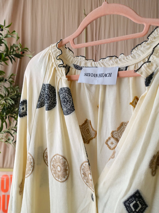 Silvian Heach embroidered rowak jurk ecru