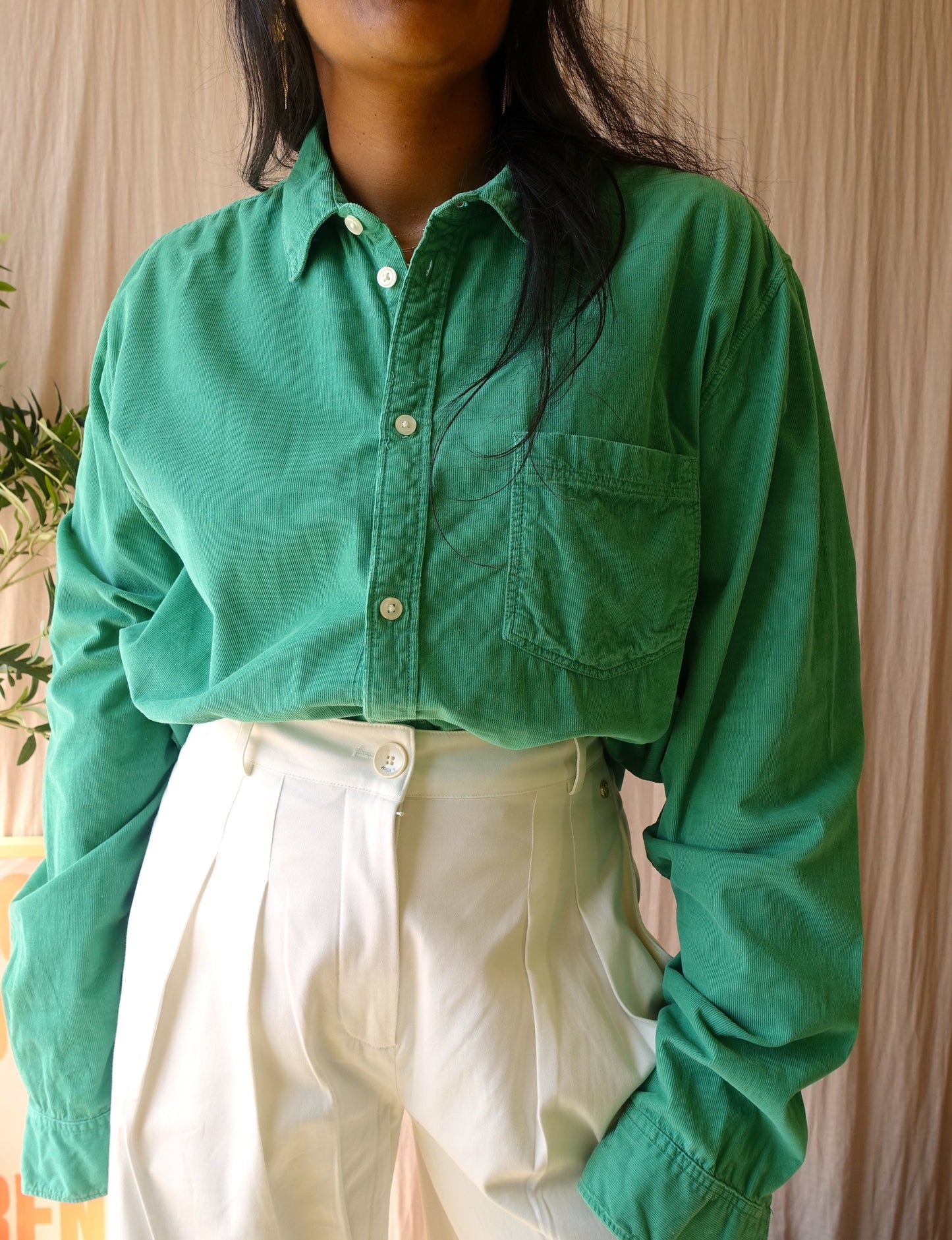 Sissy-Boy corduroy loose fit shirt court green