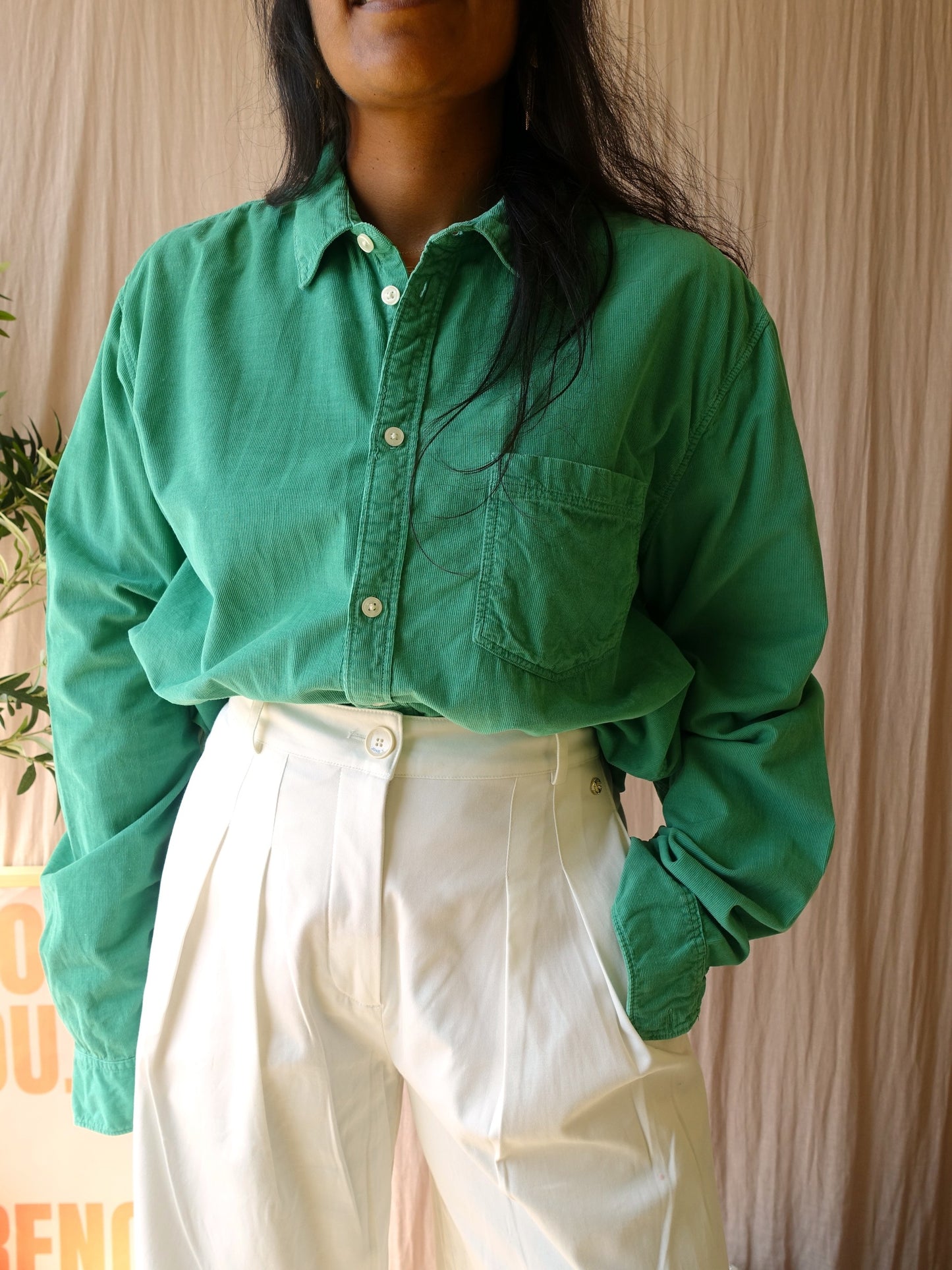 Sissy-Boy corduroy loose fit shirt court green