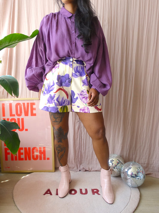 Meltea floral print shorts creme / lila