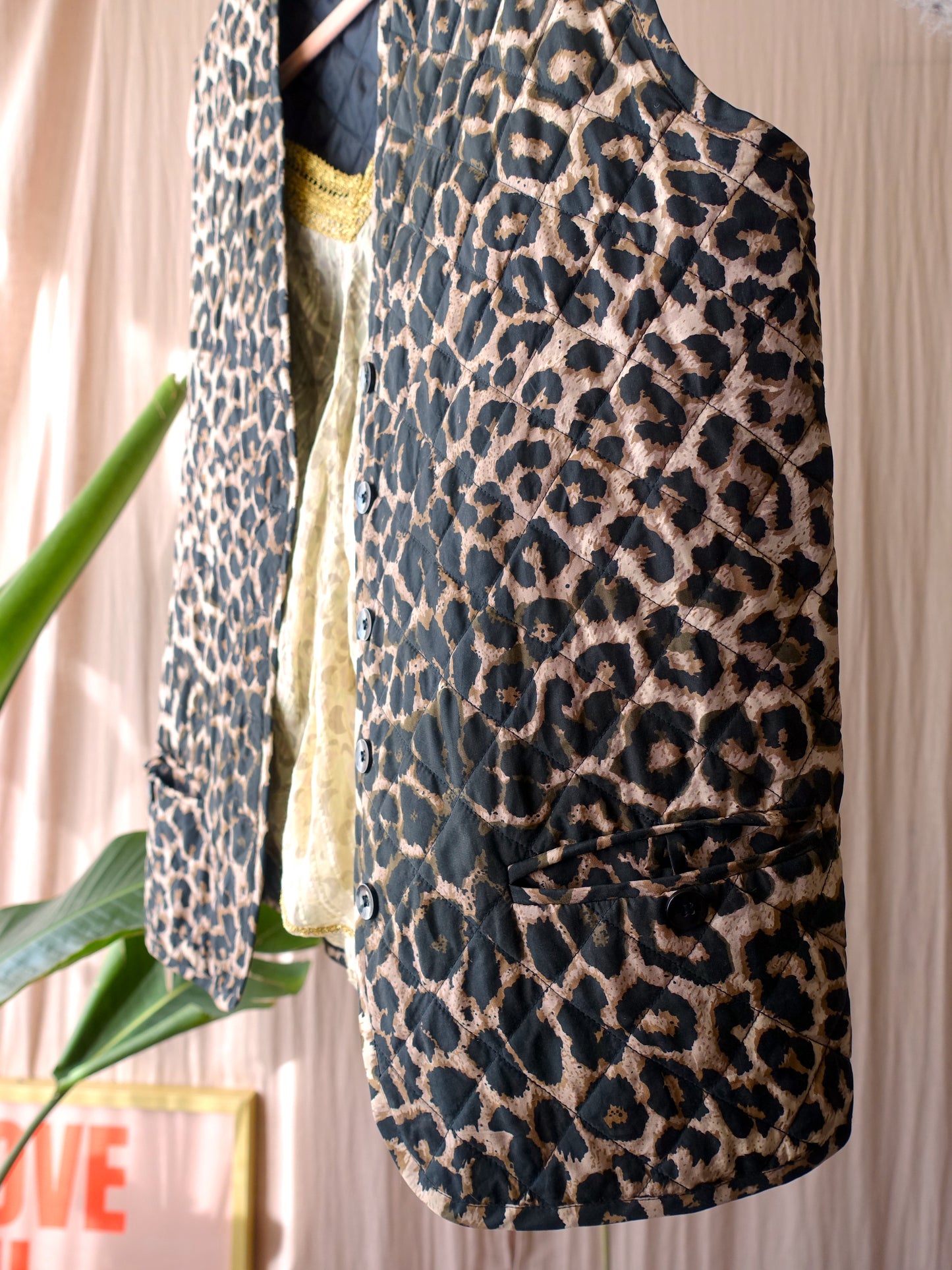 Vintage silk quilted leopard gilet