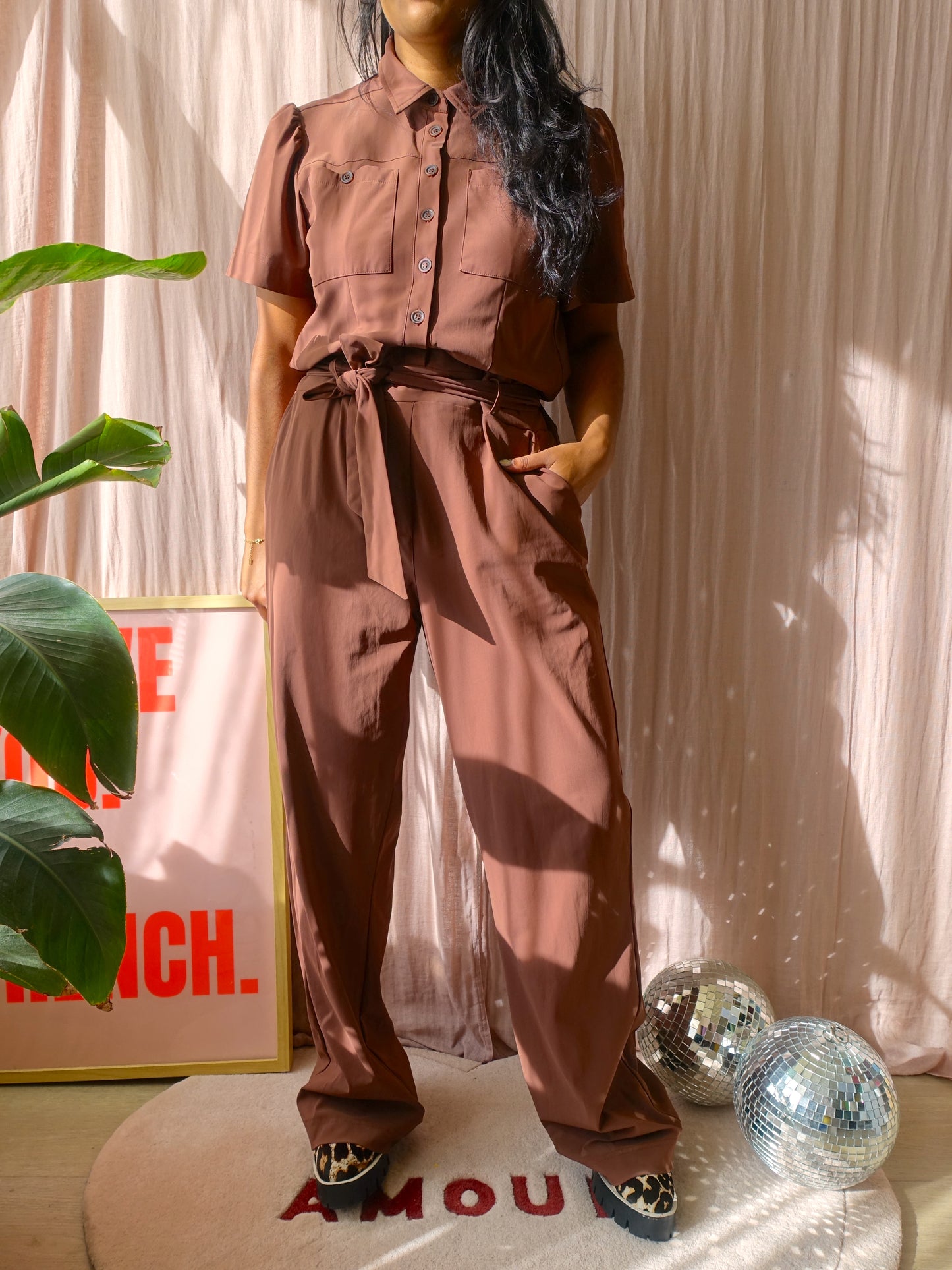 Studio Anneloes wide leg jumpsuit chocolate