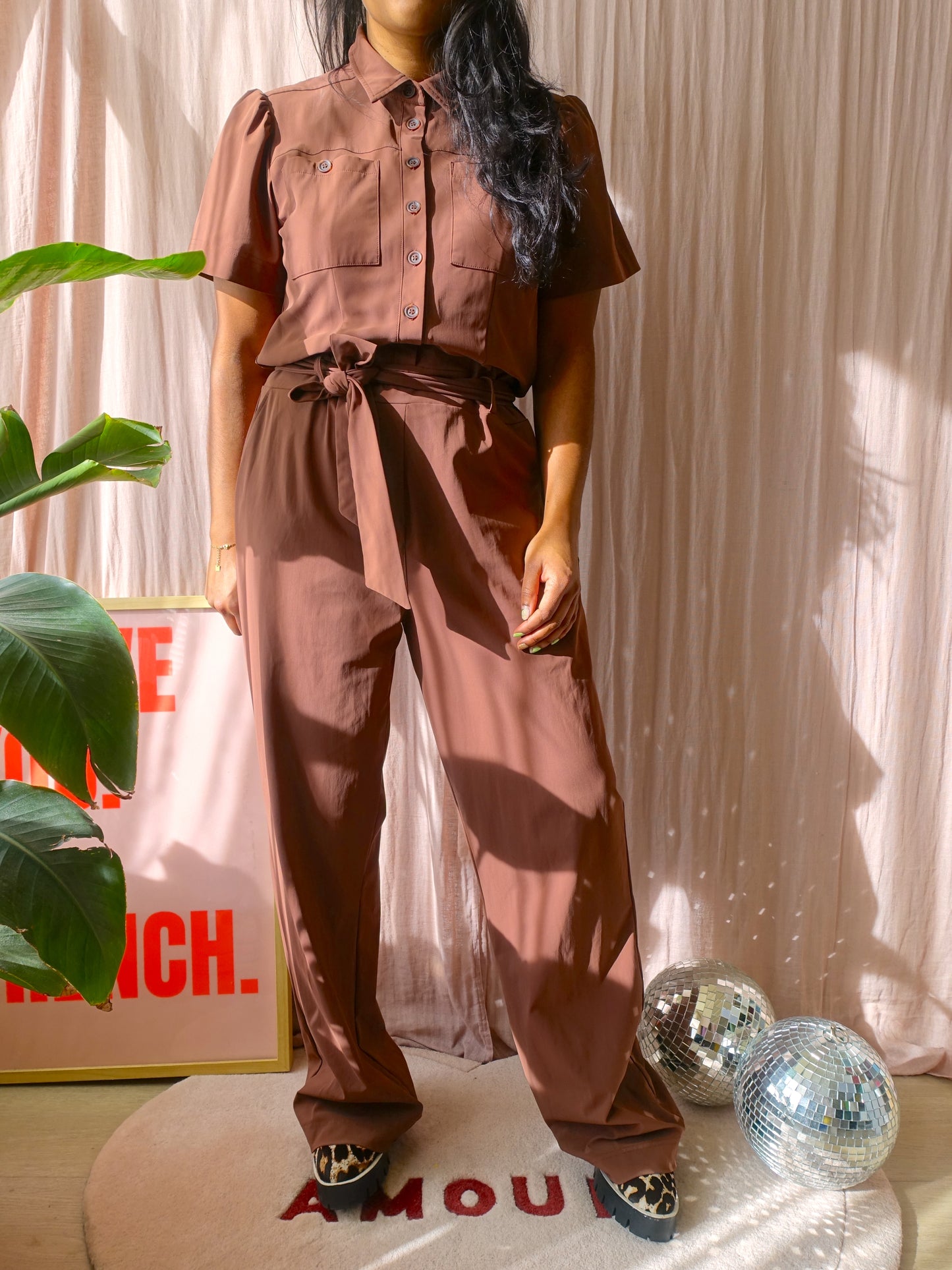 Studio Anneloes wide leg jumpsuit chocolate