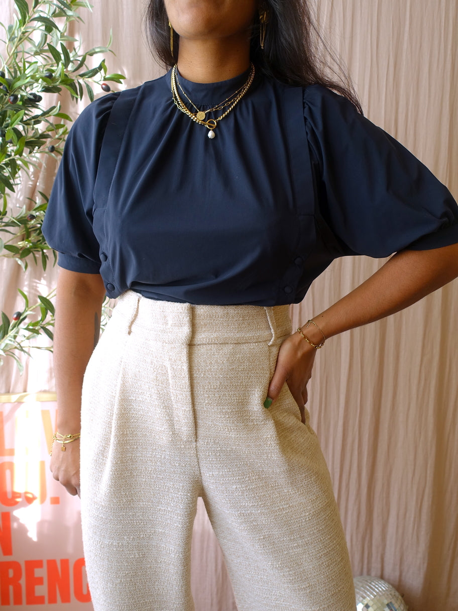 Studio Anneloes button detail travel quality top midnight blue