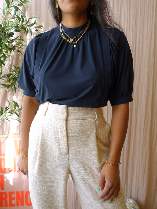 Studio Anneloes button detail travel quality top midnight blue