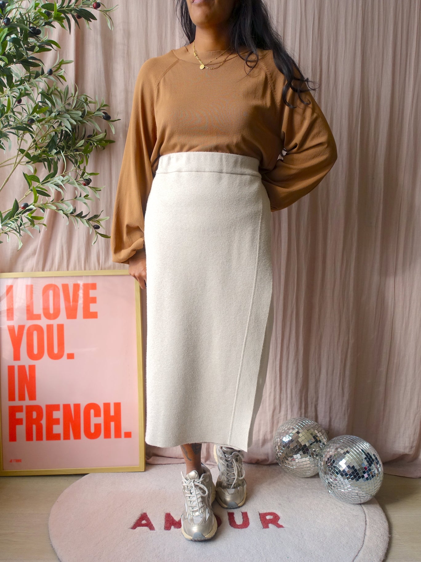 Rino & Pelle janou midi bodycon rok ecru latte