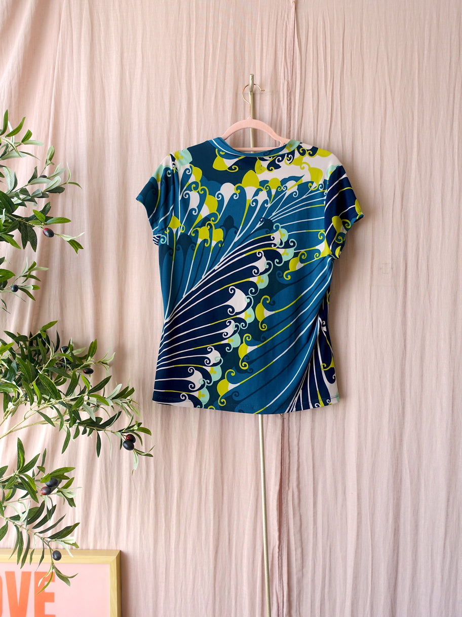 King Louie stretch jersey retro print top