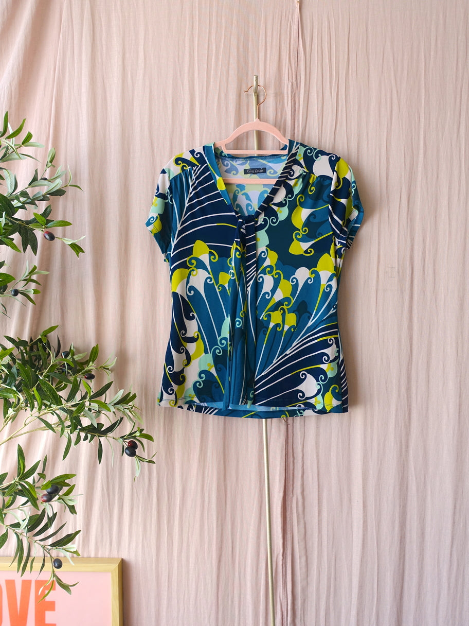 King Louie stretch jersey retro print top