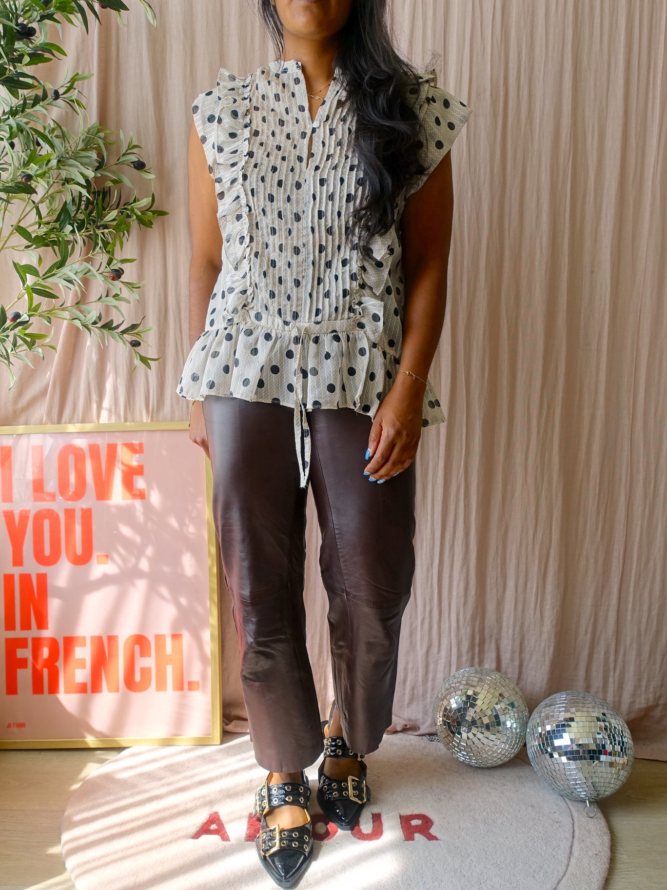 Summum Woman polkadot ruches top ecru