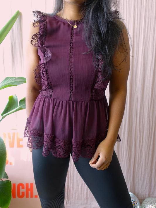 Ted Baker omarri peplum lace ruffle top plum