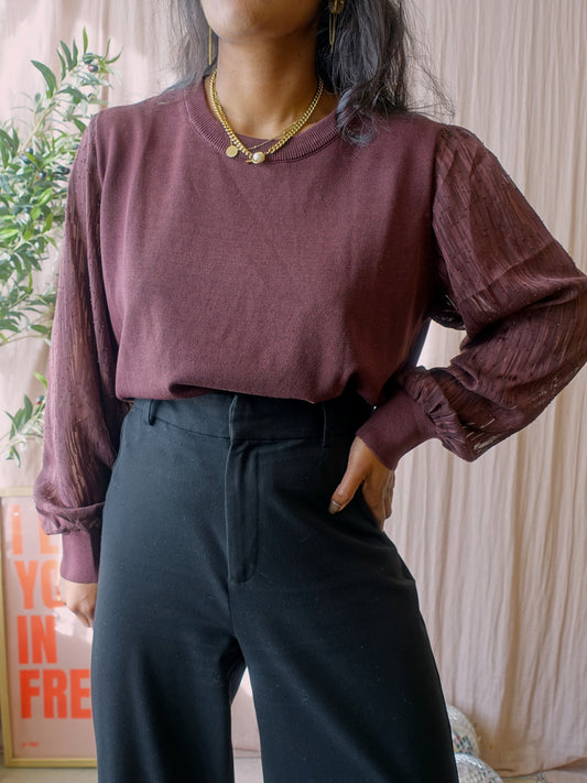 Tramontana lurex sleeve knit winetasting burgundy