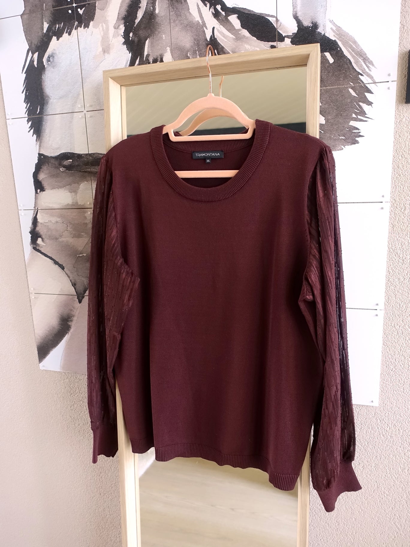 Tramontana lurex sleeve knit winetasting burgundy