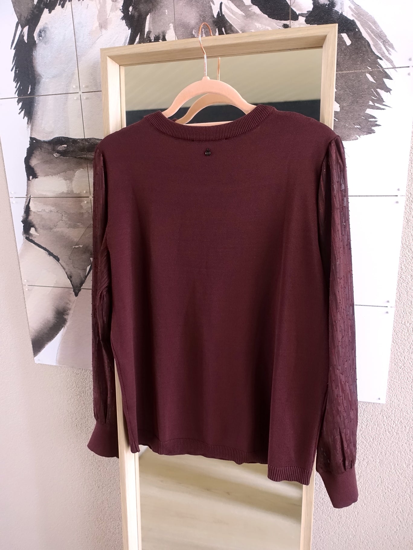 Tramontana lurex sleeve knit winetasting burgundy