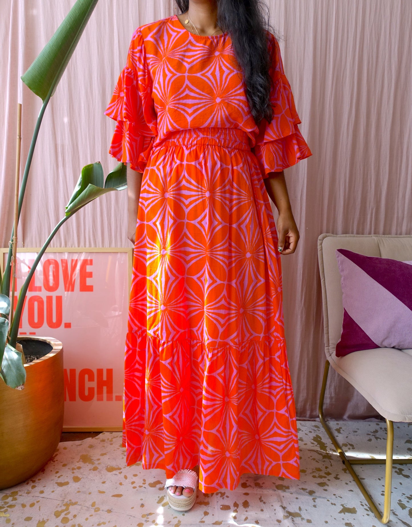 Eksept bright maxi rok roze rood