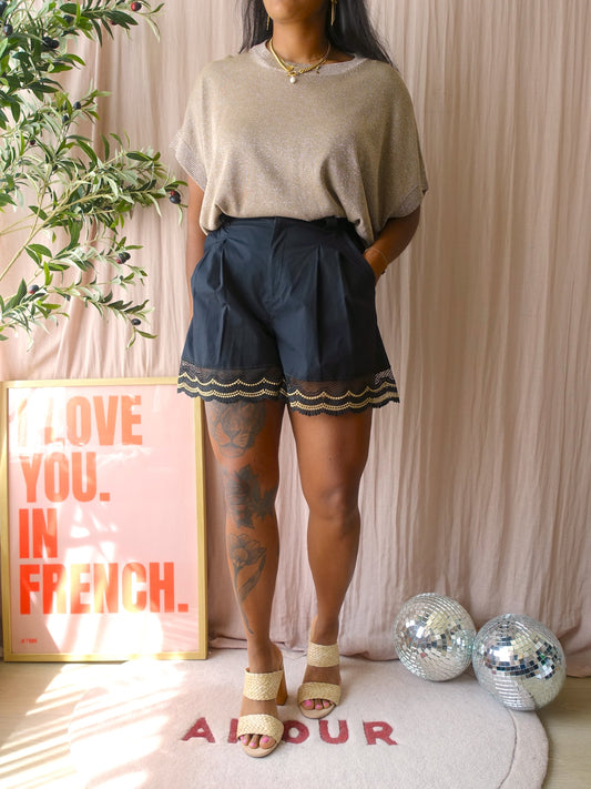 Twin-Set lace poplin cotton shorts zwart