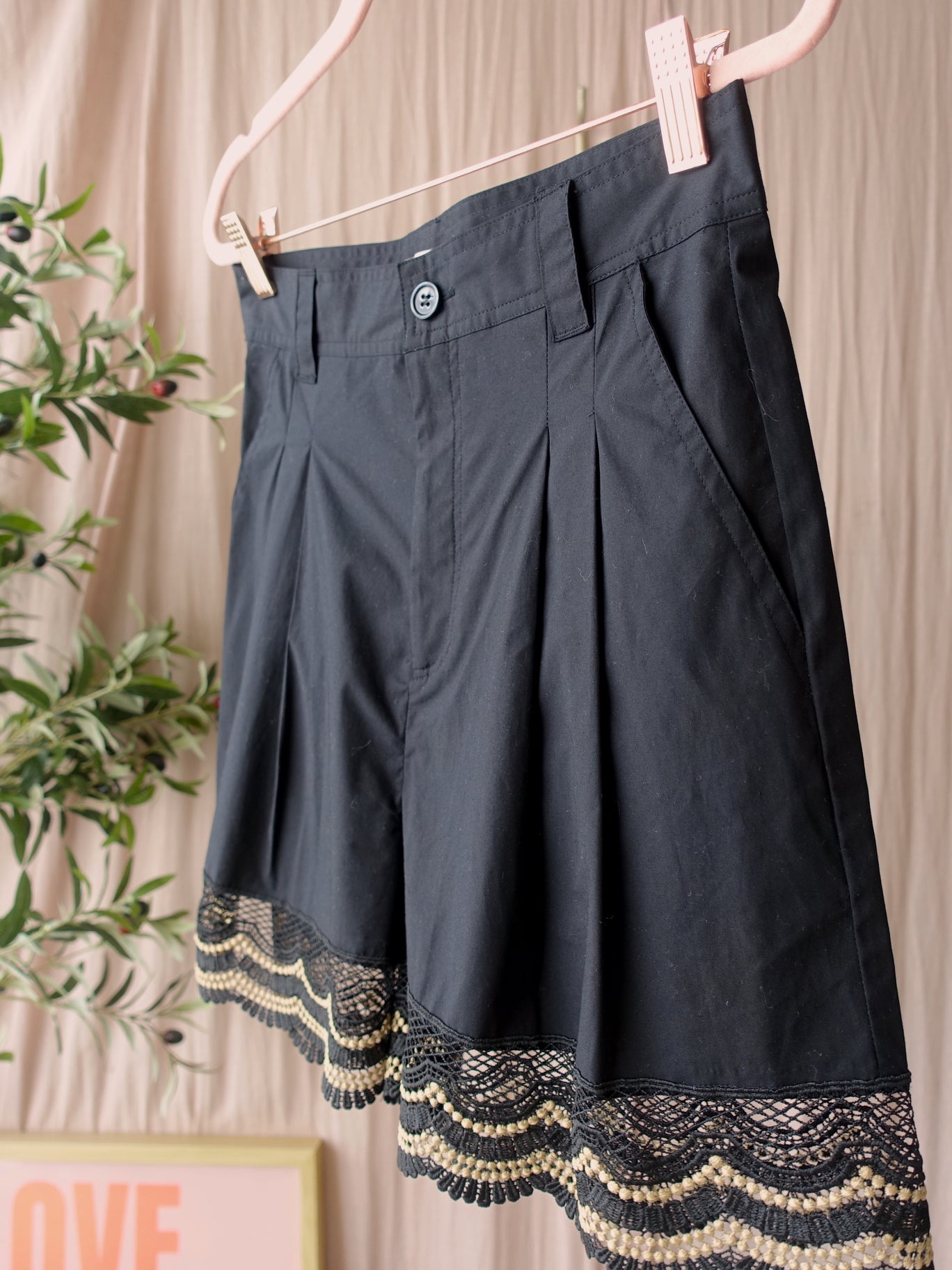 Twin-Set lace poplin cotton shorts zwart