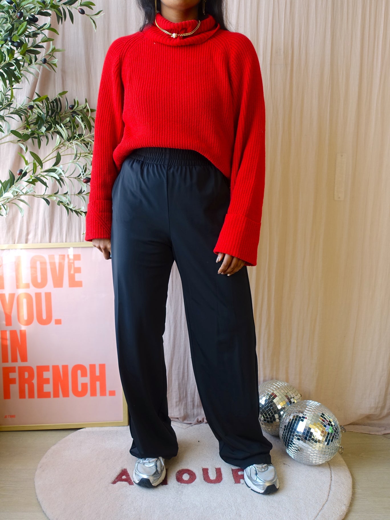 Vanilia cashmere & wool turtle neck knit cherry red