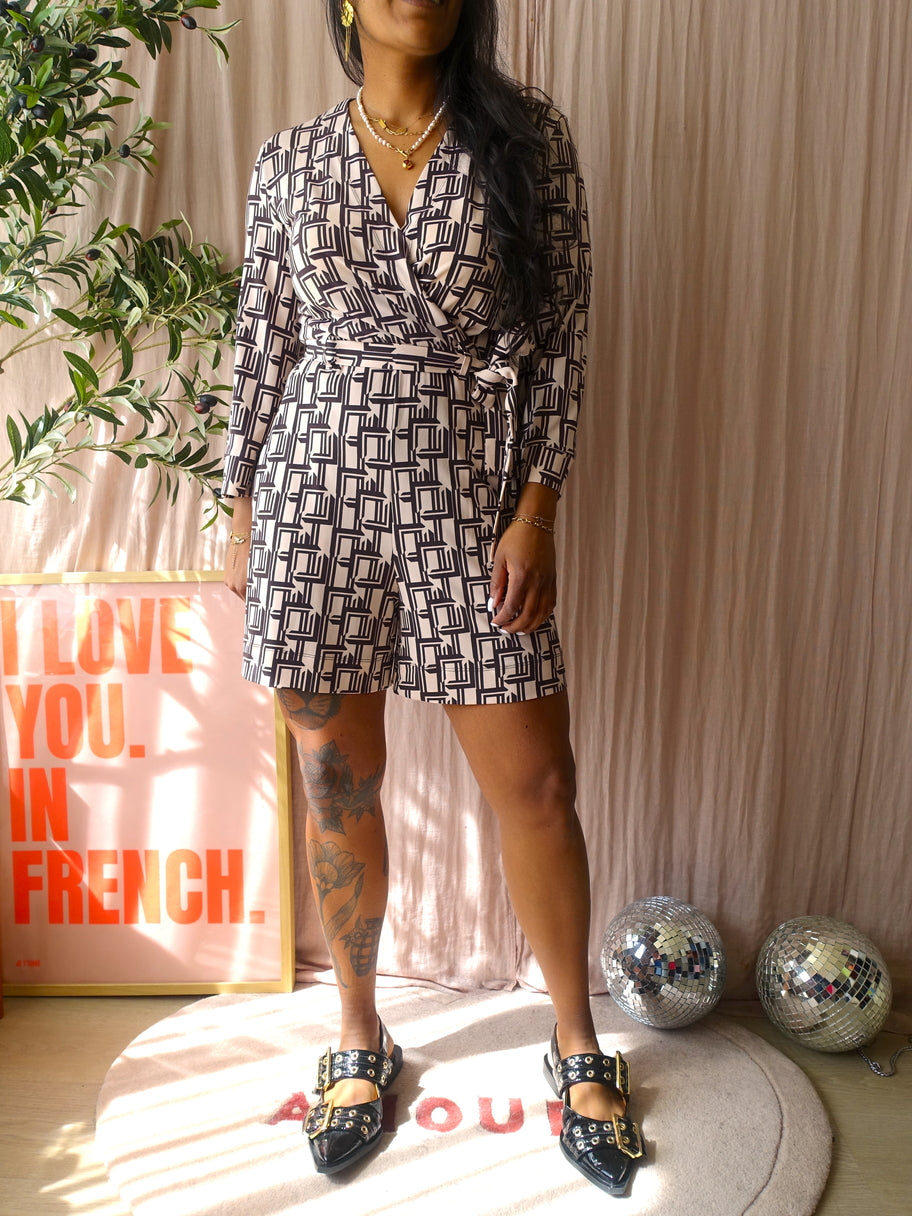 Vanilia tuto graphic playsuit black coffee / sea shell