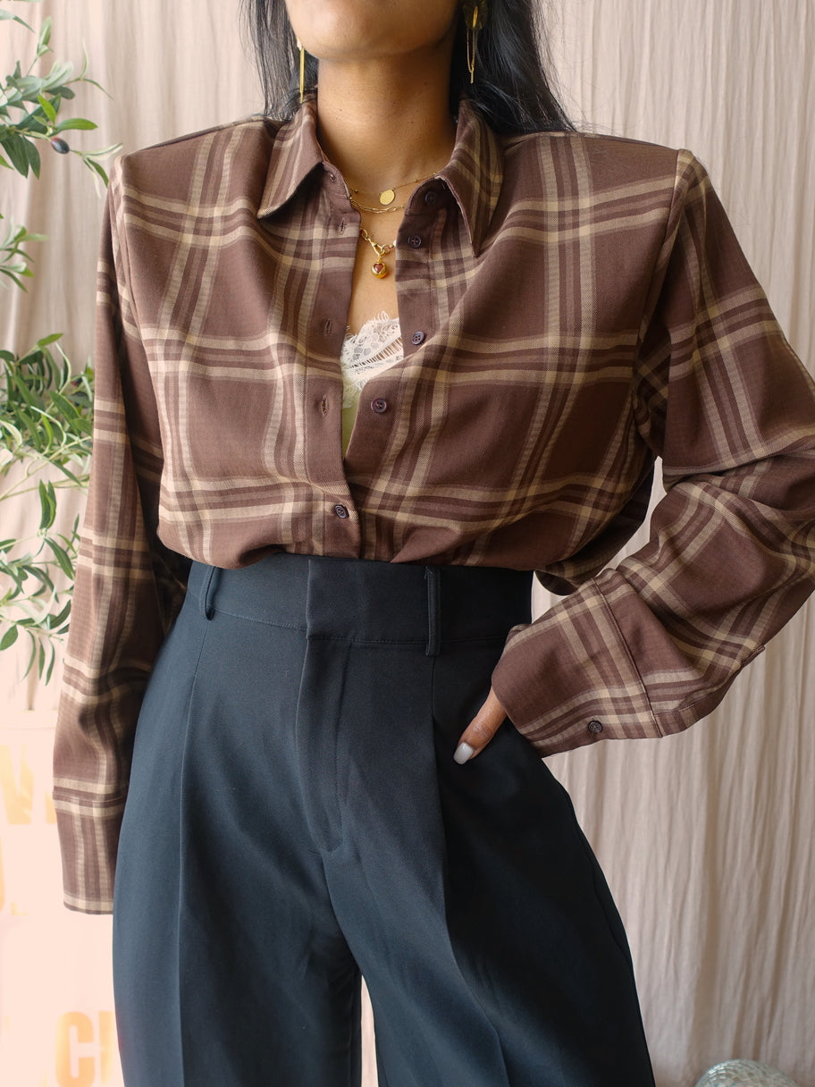 Monica Geuze x Shoeby checkered shirt chocolate brown