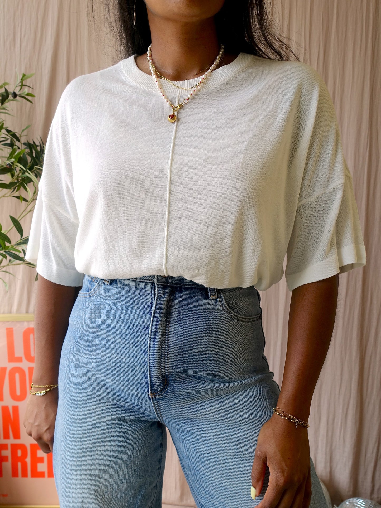 Vanilia sheer knit tee marshmallow