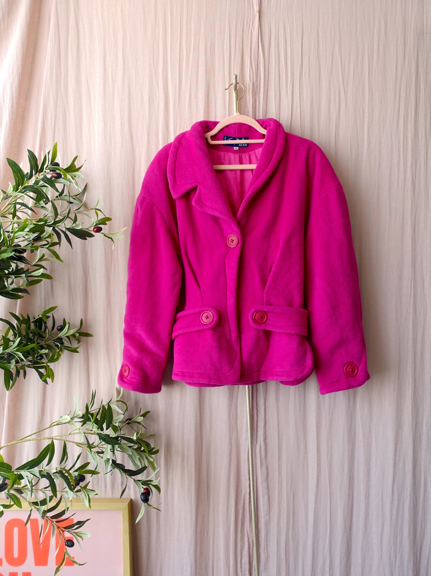 Thierry Mugler vintage wool coat fuchsia pink