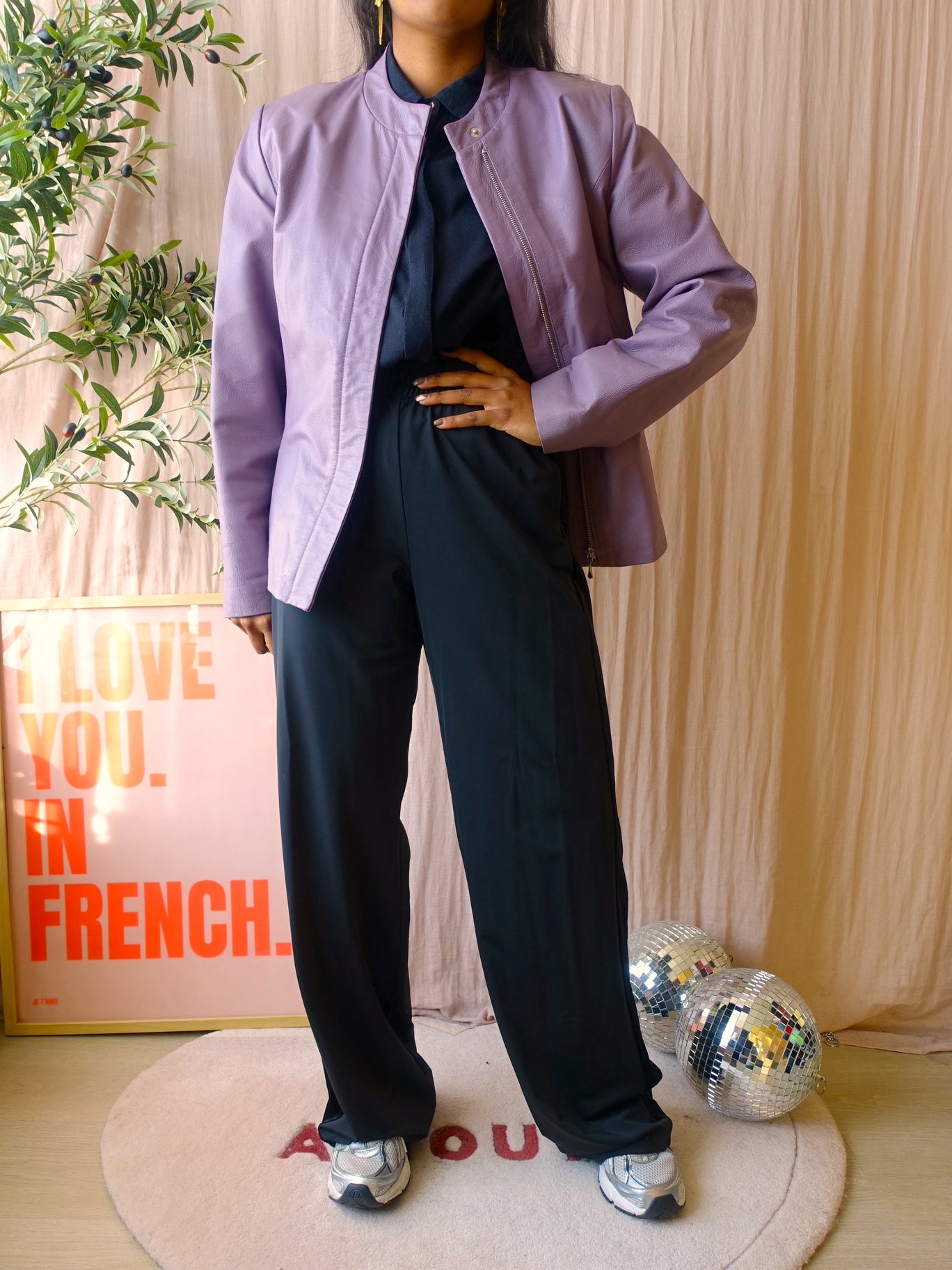 Vintage unique leather jacket mauve mist