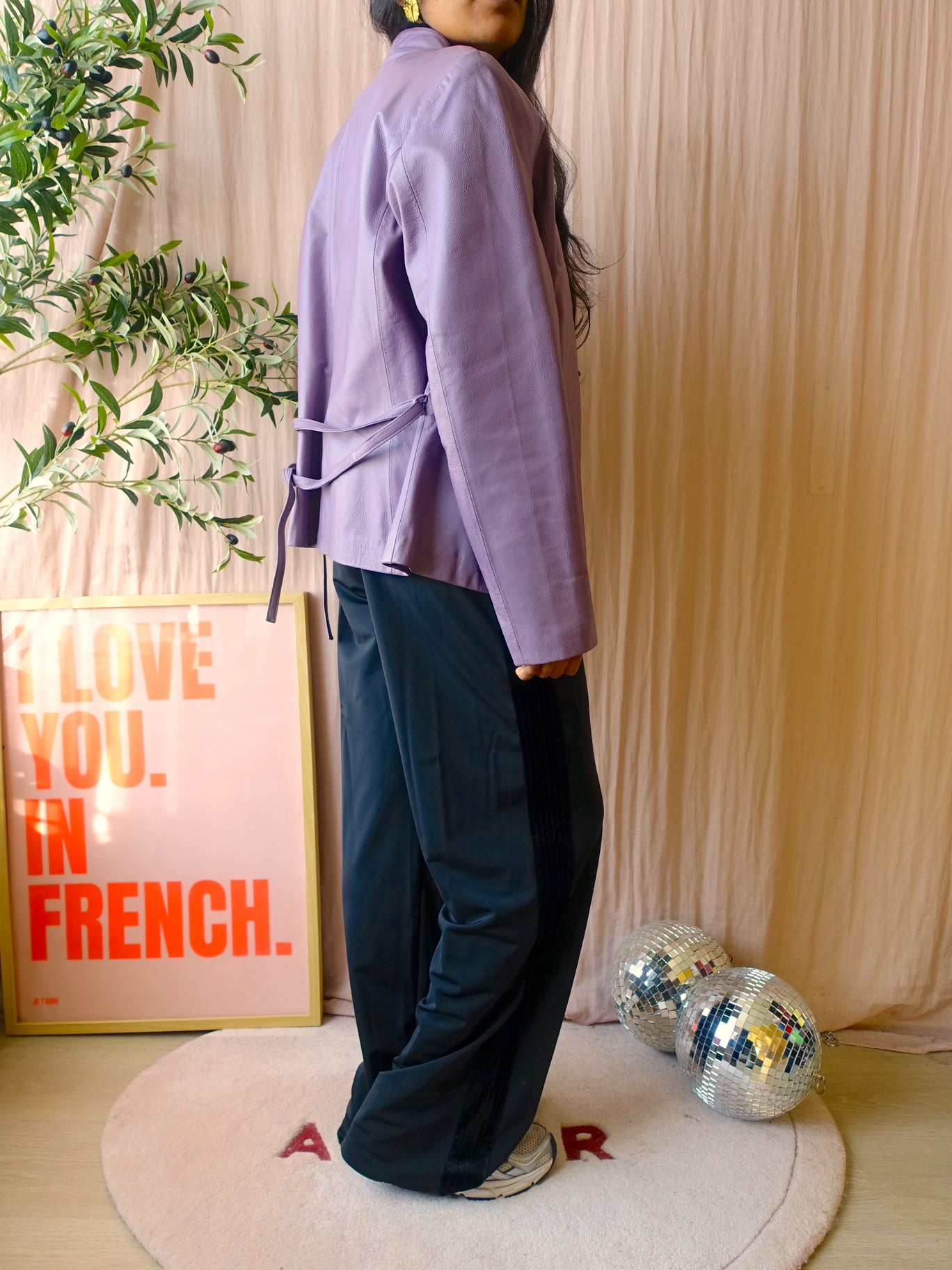 Vintage unique leather jacket mauve mist