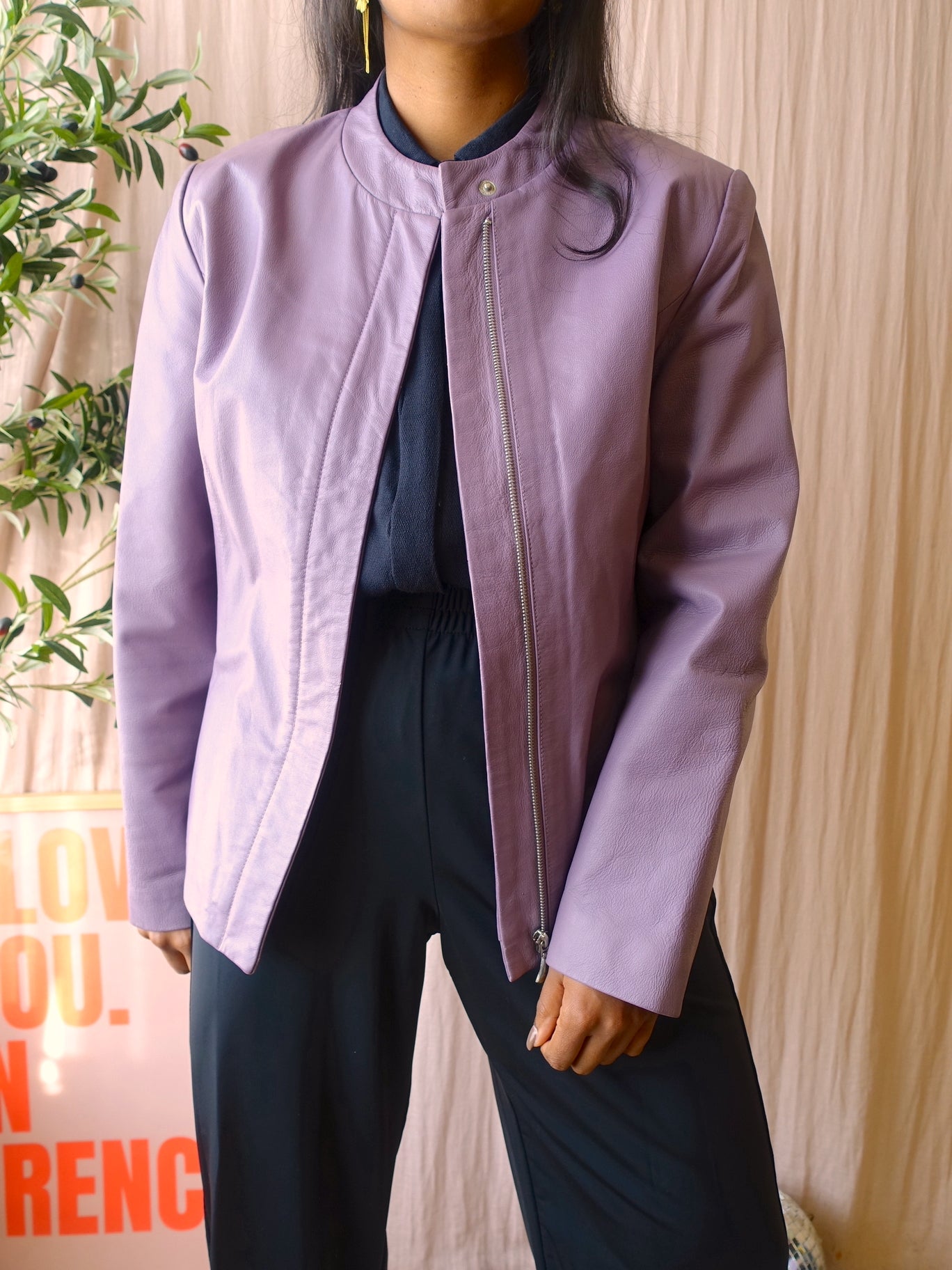 Vintage unique leather jacket mauve mist