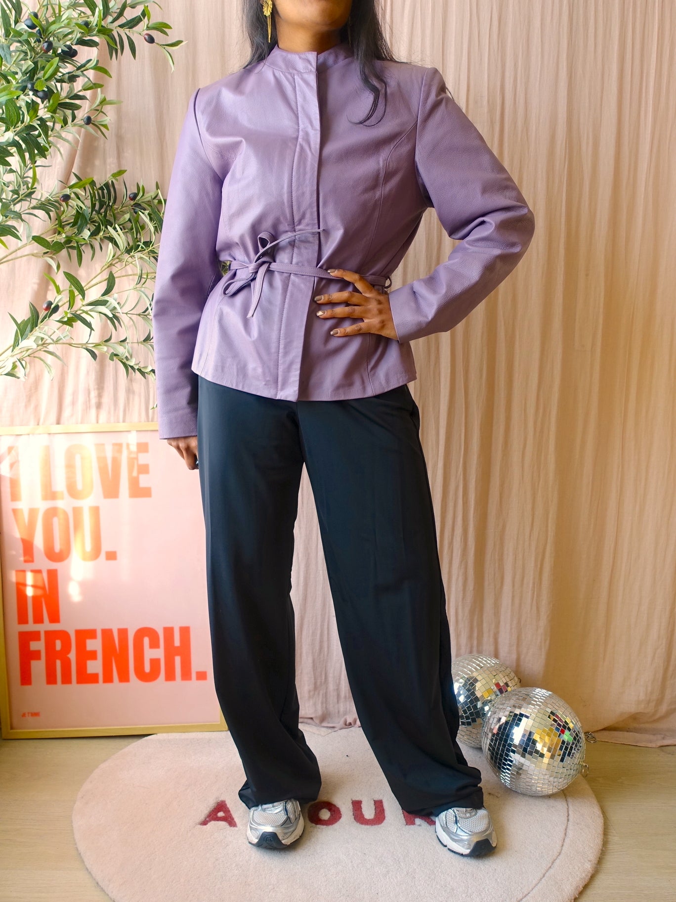 Vintage unique leather jacket mauve mist