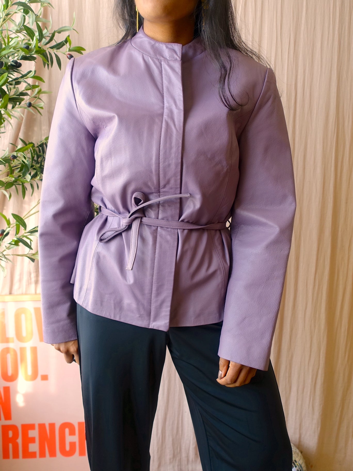 Vintage unique leather jacket mauve mist